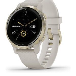 Garmin Venu 2S Smaller-sized GPS Smartwatch - Lt Gold Bezel & Tan Band